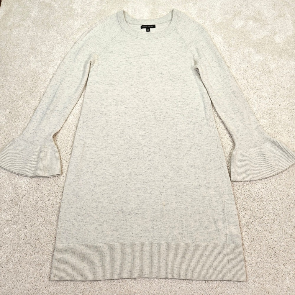 Banana Republic Gray Ribbed Bell Sleeve Merino Wool/Cashmere Blend Dress Size M